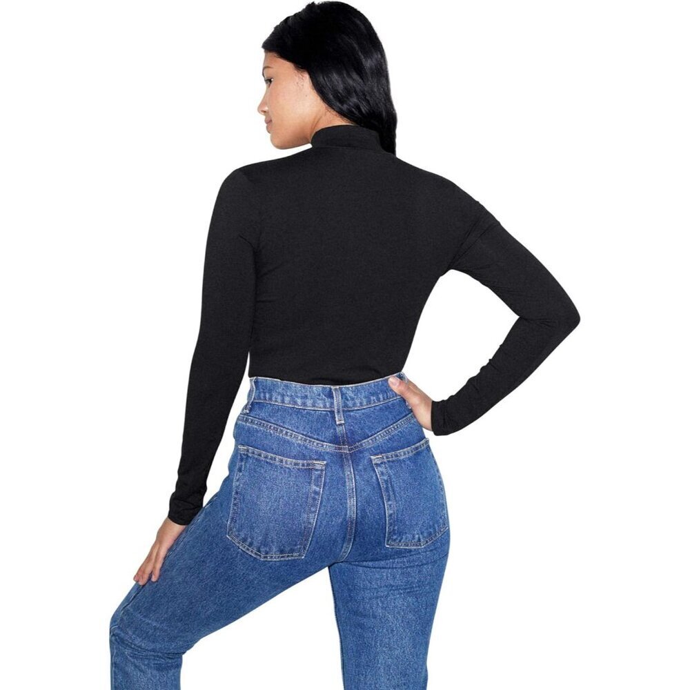 Women's Cotton Spandex Fitted Long Sleeve Turtleneck Knit Top - Picture 3 of 5